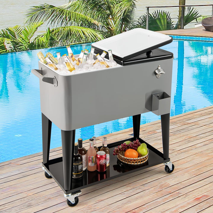 Giantex 80 Quart Rolling Patio Cooler Cart with Bottom Storage Shelf & Drain