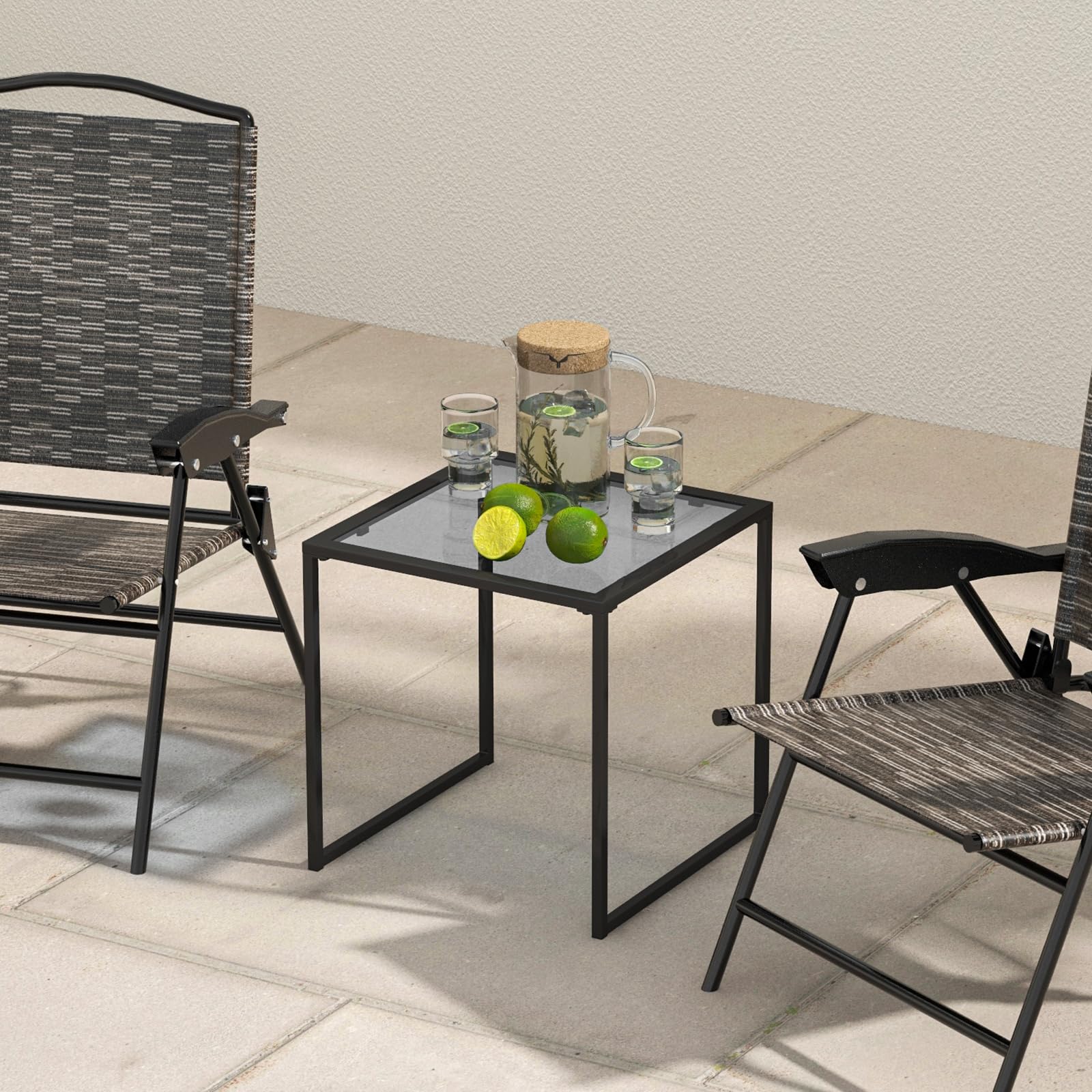 Giantex Outdoor 17” Square Table - Patio Tempered Glass End Table Side Table with Metal Frame