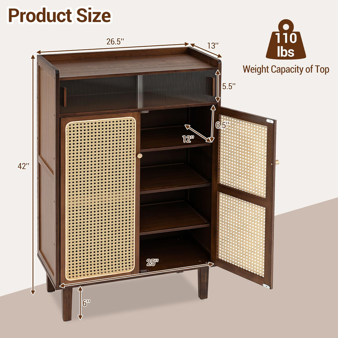 Giantex Bamboo Shoe Cabinet w/Woven Rattan Doors
