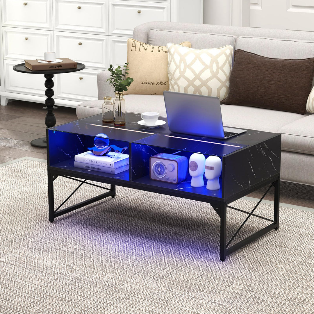 Giantex LED Coffee Table, High Gloss Coffee Tables with 4 Storage Cubes