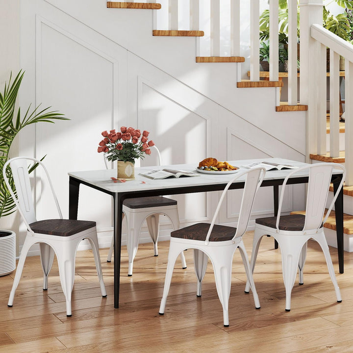 Giantex Metal Dining Chairs Set of 4 Stackable Armless Kitchen Chairs w/Elm Wood Seat