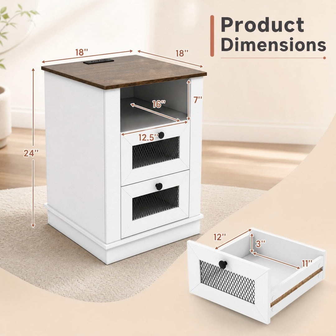 GIANTEX Nightstand with Charging Station for Bedroom And Living Room