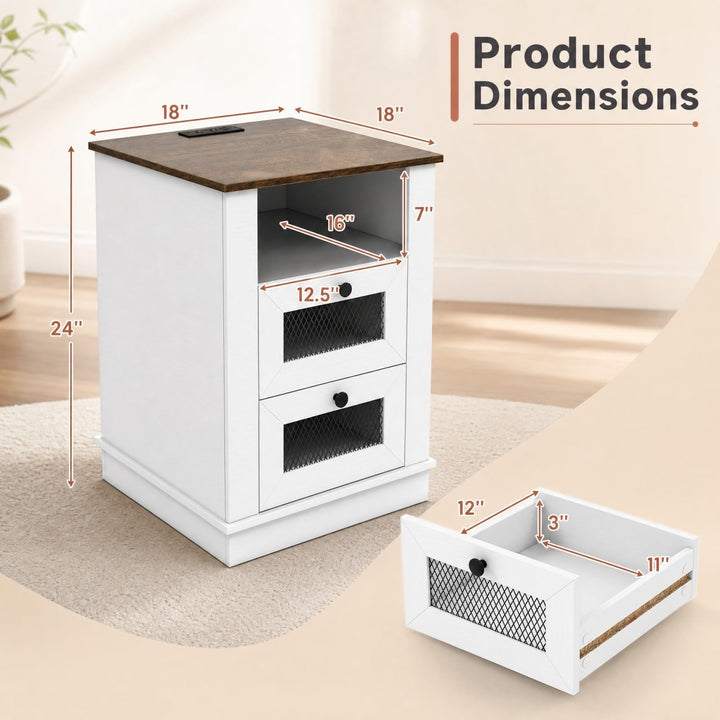 GIANTEX Nightstand with Charging Station for Bedroom And Living Room
