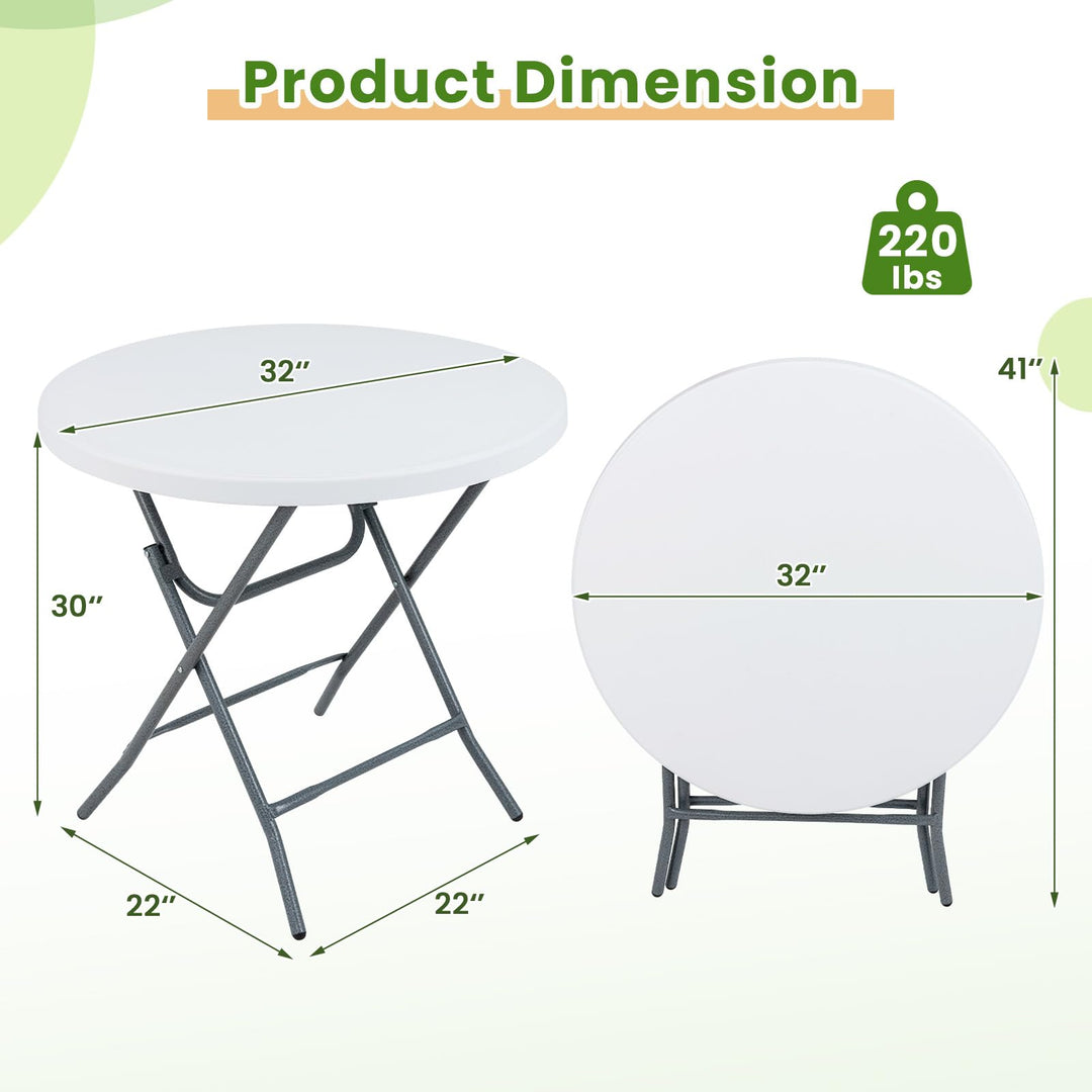 Giantex 32” Round Folding Table, HDPE Foldable Card Table for Party Wedding Event Picnic Commercial Banquet
