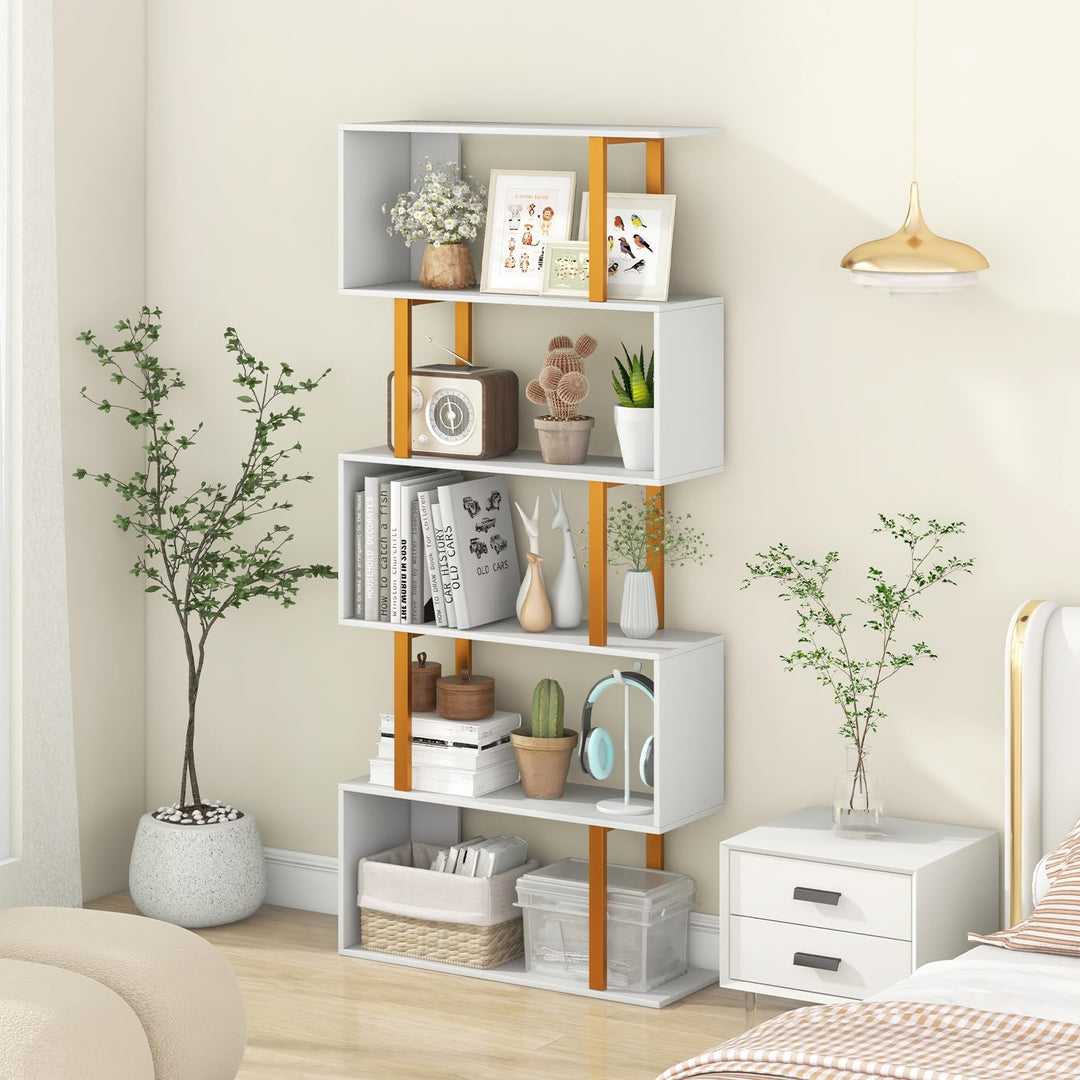 Giantex 5-Tier Geometric Bookcase Freestanding Display Shelf Rack
