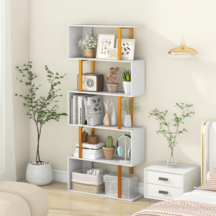 Giantex 5-Tier Geometric Bookcase Freestanding Display Shelf Rack