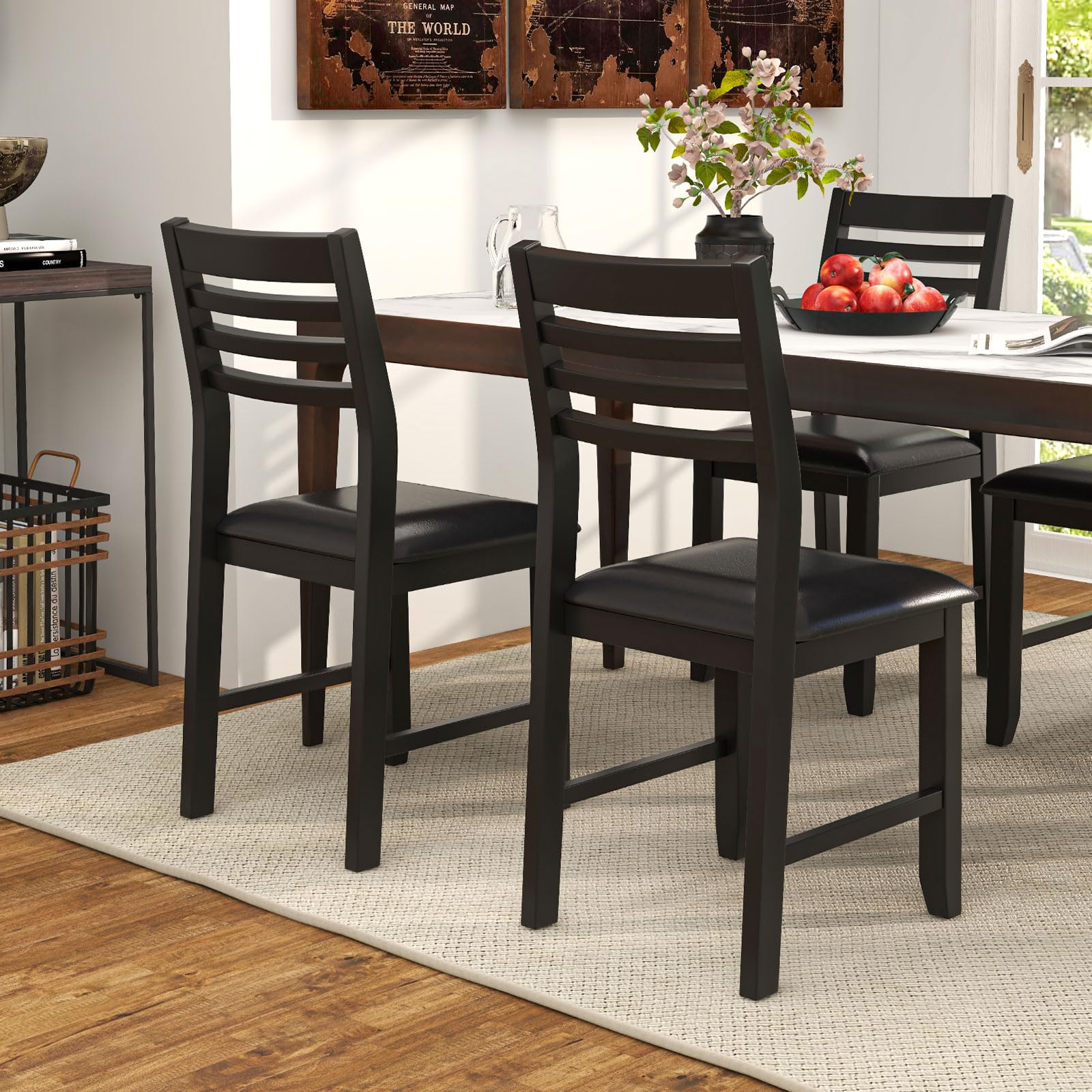 Giantex Dining Chairs Black, Faux Leather Upholstered Kitchen Chairs w/Padded Seat & Ladder Back