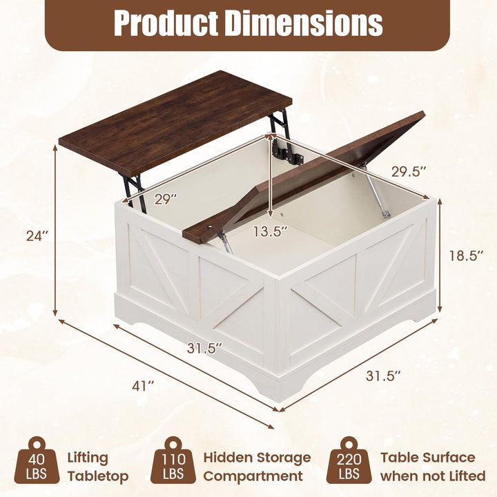 Giantex 31.5" Square Farmhouse Lift Top Coffee Table with Storage