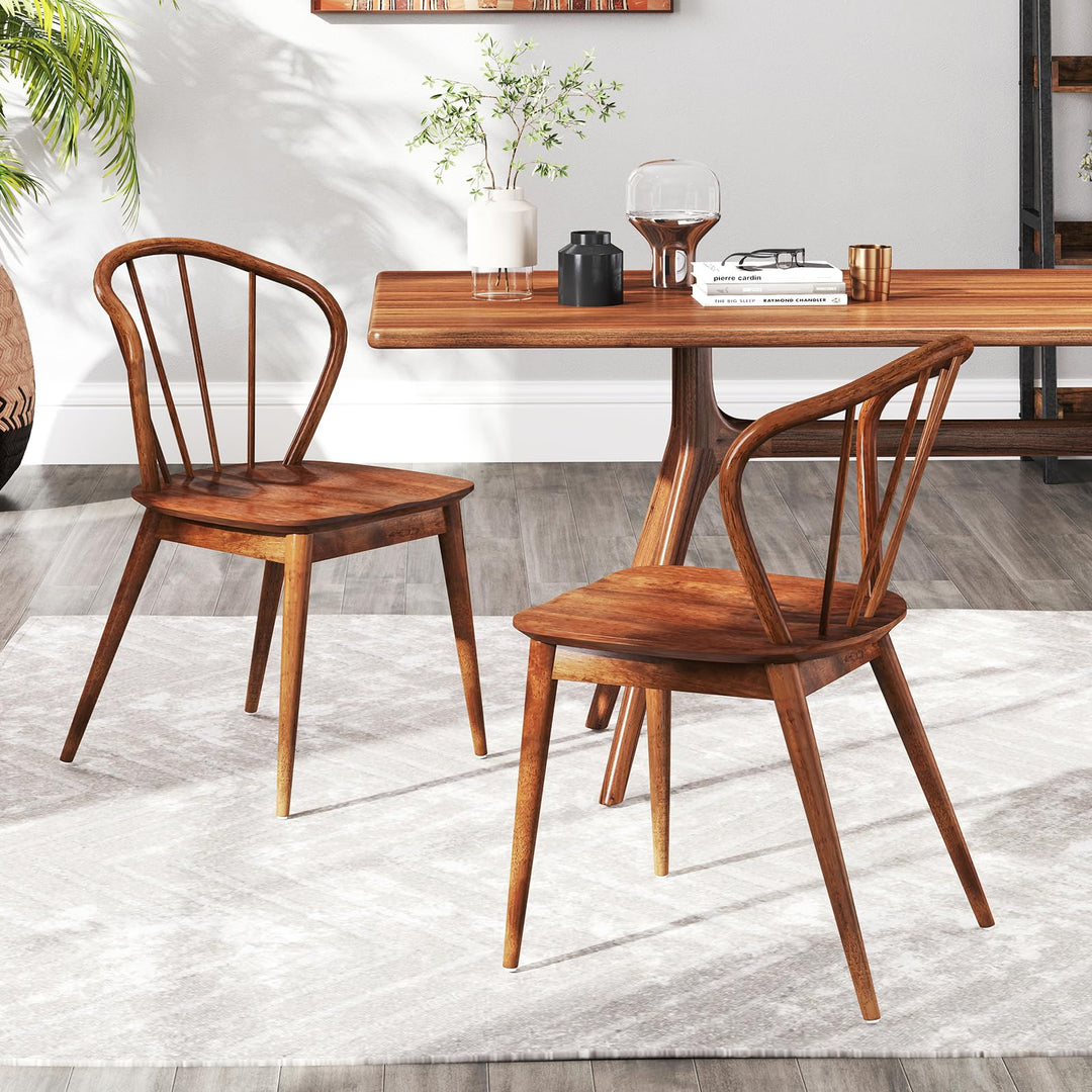 Giantex Wooden Dining Chairs Set of 2/4, Windsor Kitchen Chairs w/High Spindle Back & Rubber Wood Legs