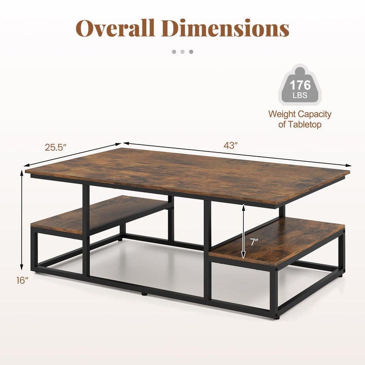 Giantex 43" Rectangular Modern Coffee Table with Storage &amp; Open Shelves