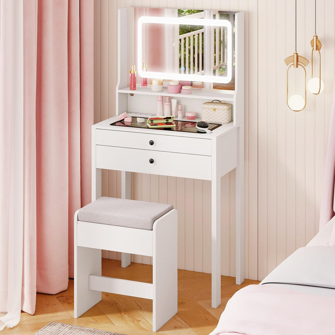 CHARMAID Compact Vanity Desk with Lighted Mirror