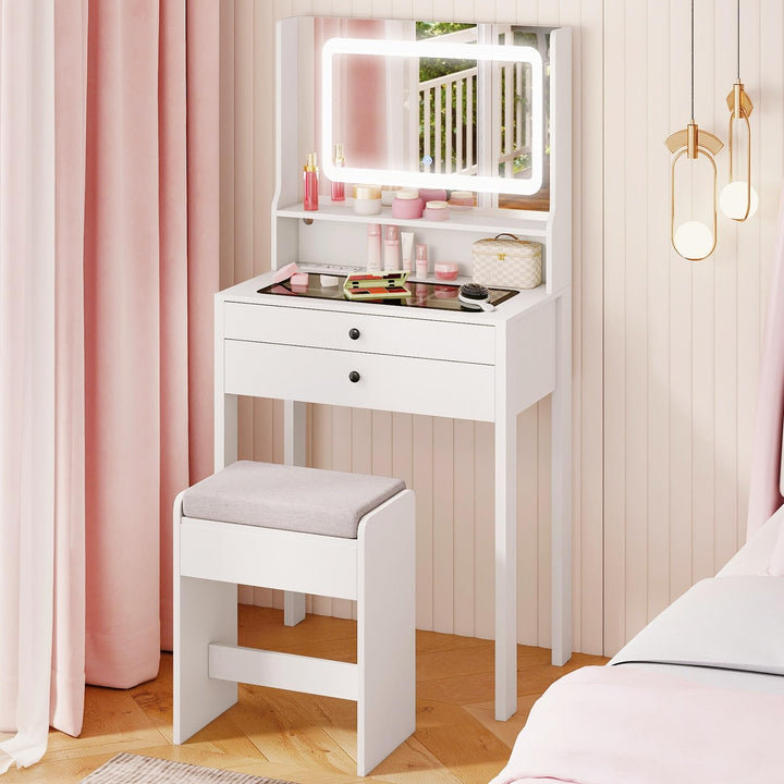 CHARMAID Compact Vanity Desk with Lighted Mirror