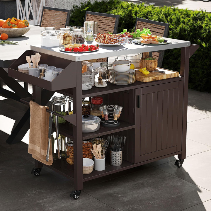 Giantex Outdoor Grill Cart with Storage Cabinet & Shelves Patio Kitchen Island Table