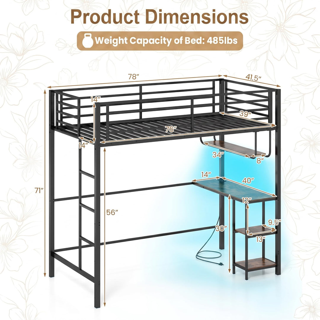 Giantex Twin Loft Bed with Desk LED Lights &amp; Charging Station