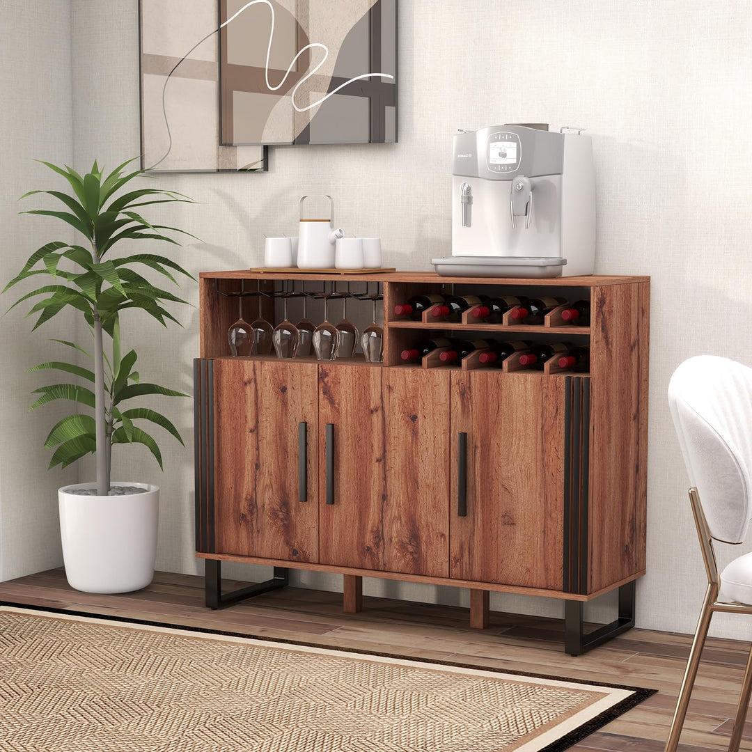 Giantex Wine Bar Cabinet, Buffet Sideboard with 3 Doors & Adjustable Shelves, Liquor Cabinet