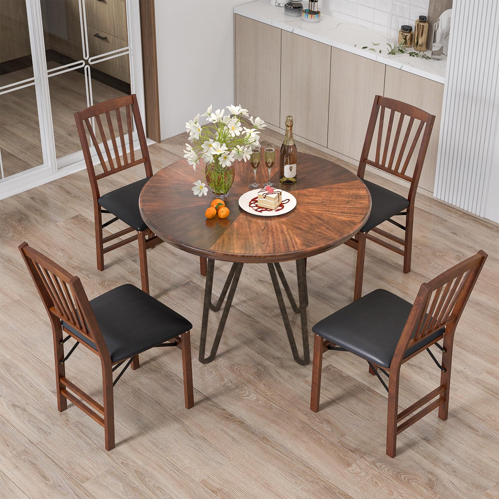 Giantex Folding Dining Chairs Set of 2, Foldable Wood Kitchen Chairs with Padded Seat