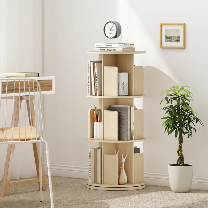 Giantex 3-Tier Rotating Bookshelf 360° Display Rack w/Dividers & Anti-Falling Baffles