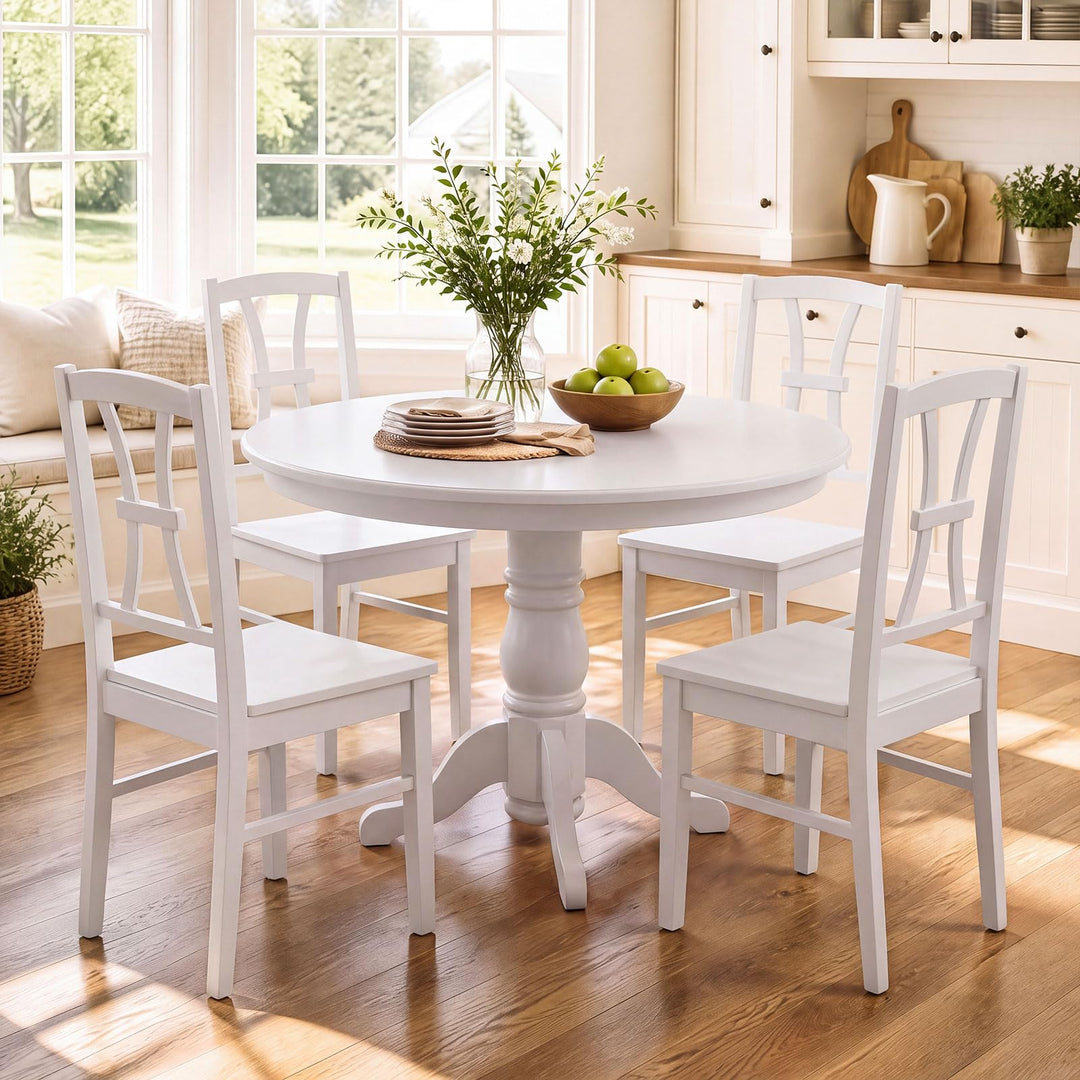 GIANTEX Solid Wood White Kitchen Chairs w/ Elegant High Back (2/4)