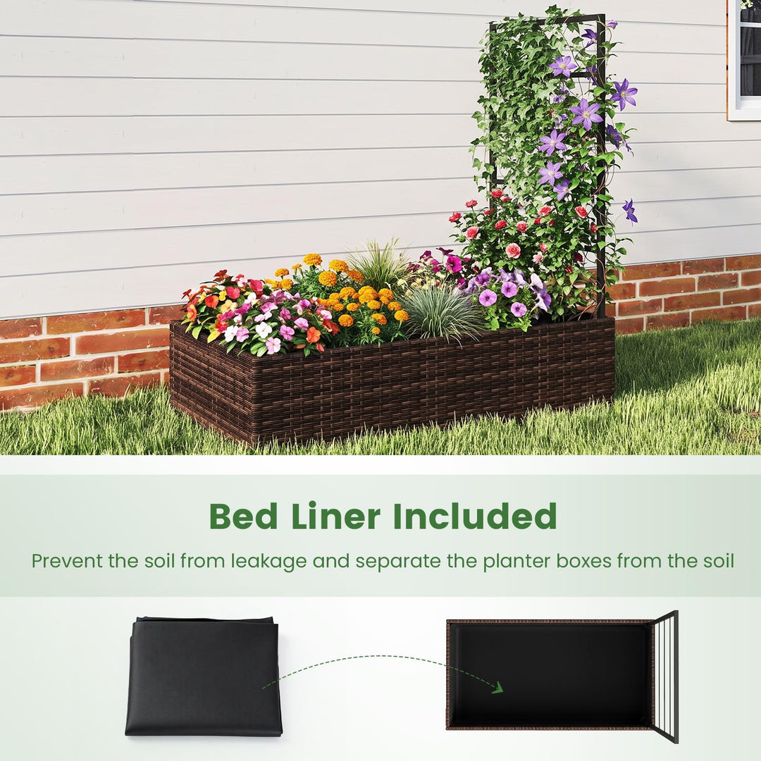 GIANTEX 44" Rattan Raised Garden Bed with Trellis (1/2)