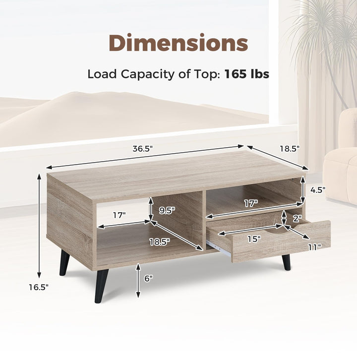 Giantex Wood Coffee Table with Storage Drawer 36.5 Inch Rustic Center Table