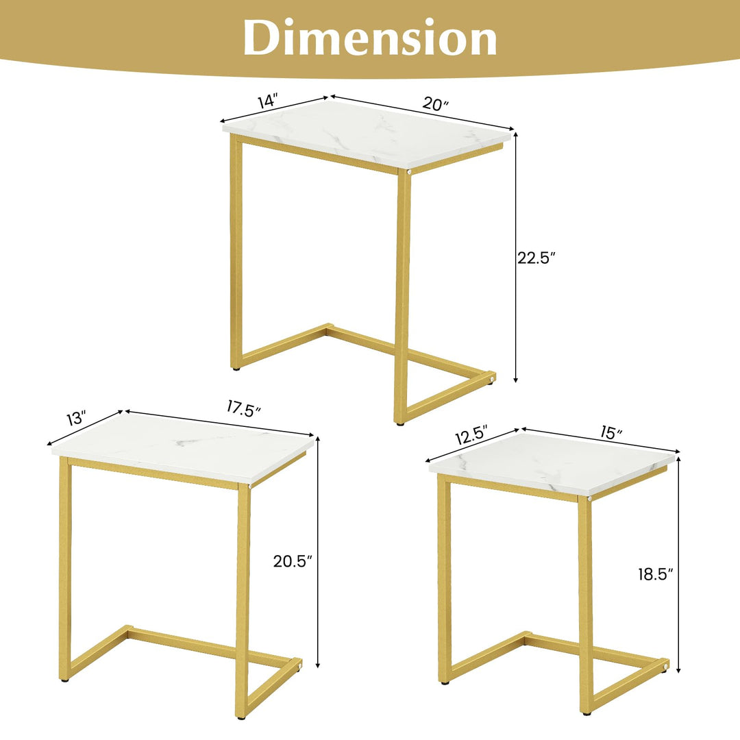 Giantex Nesting Coffee Table Set of 3 Stackable Square End Table w/Faux Marble Tabletop & Heavy-Duty Metal Frame