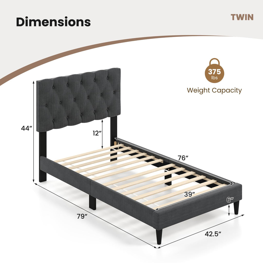 Modern Upholstered Platform Bed Frame with Diamond Tufting Headboard