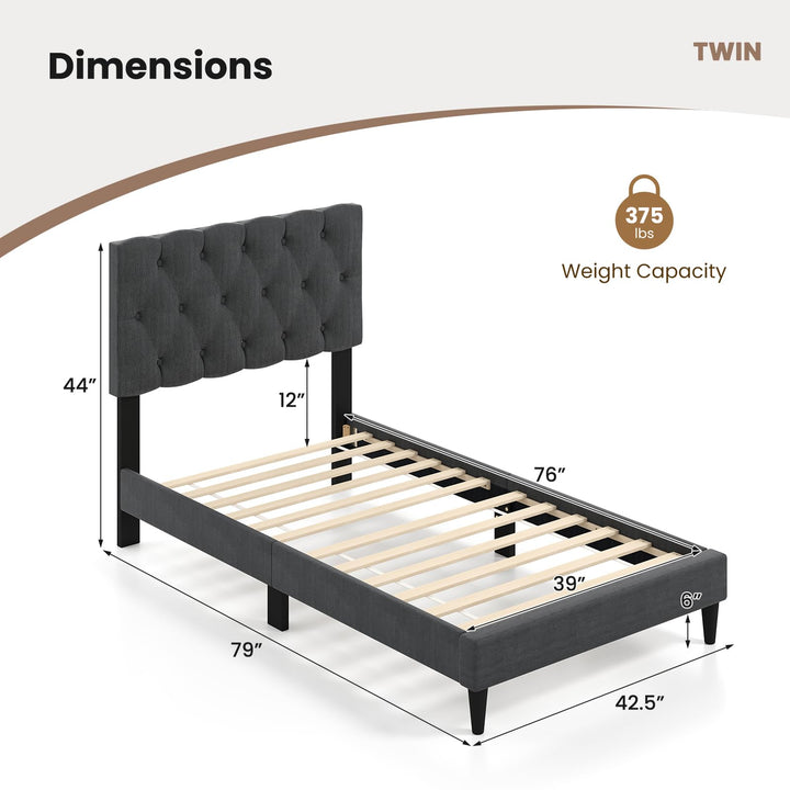 Modern Upholstered Platform Bed Frame with Diamond Tufting Headboard