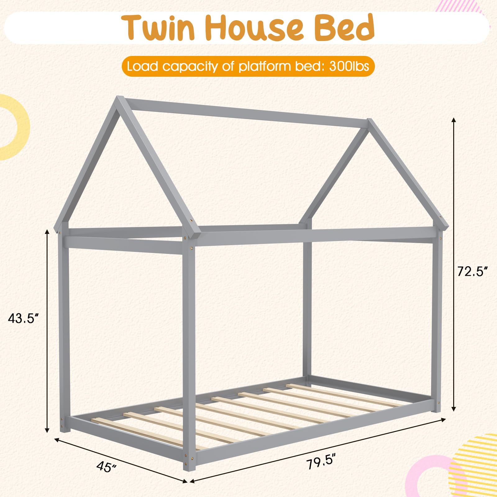 Giantex Twin House Bed, Wood Montessori Bed Frame with House Roof Canopy