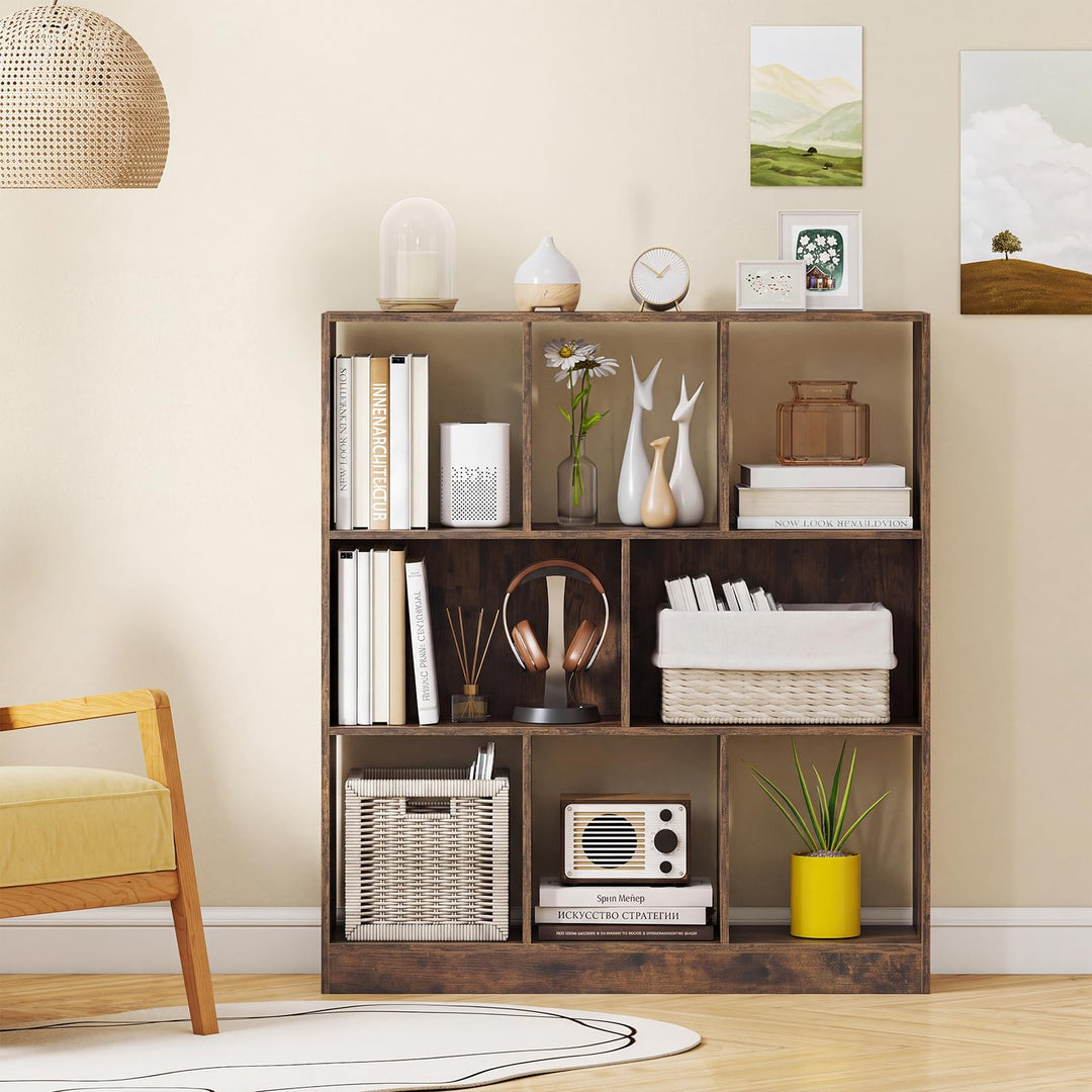 GIANTEX 8-Cube Bookcase Wooden Decorative Cubby Storage Organizer with Anti-Toppling Kits