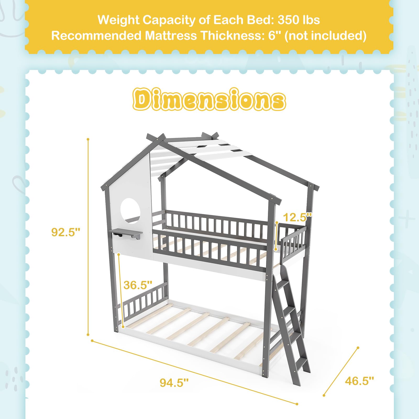 Giantex Solid Wood Floor Bunk Bed with Ladder and Full-Length Guardrails
