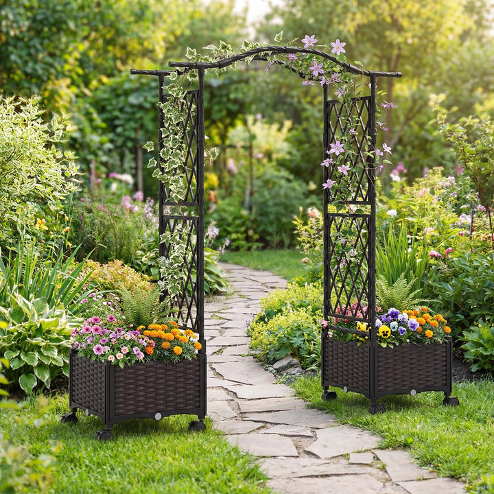 Giantex Planter Boxes with Arch Trellis for Climbing Vines Vegetables Flowers