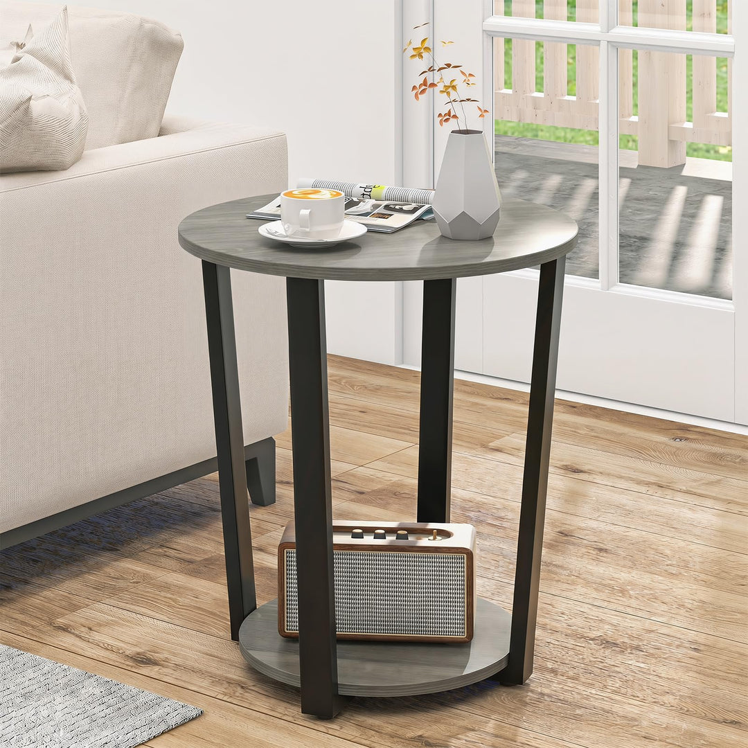 Giantex Round End Table with Open Storage Shelf and Metal Frame
