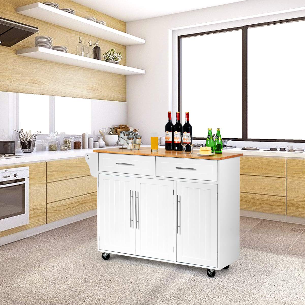 Giantex Kitchen Island Cart , 2 Drawers, 3 Door Cabinet