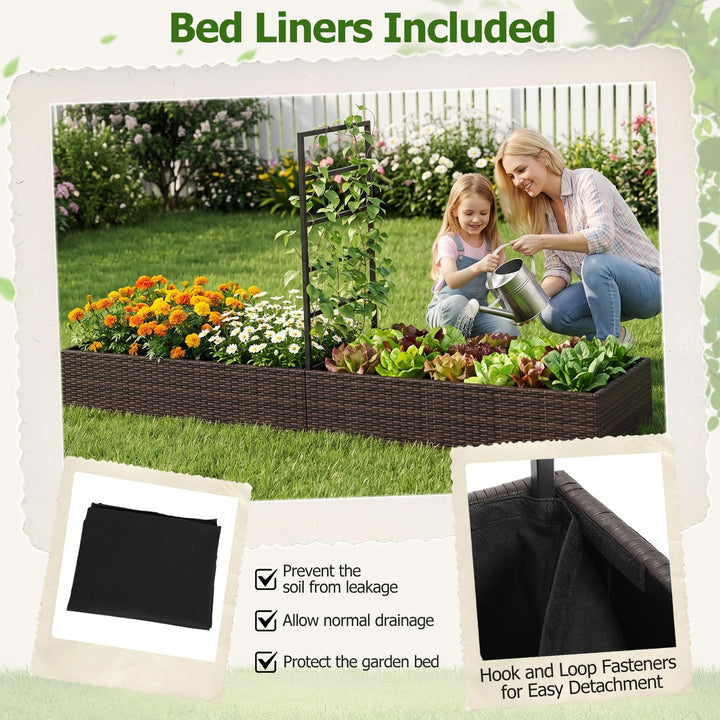 GIANTEX Rattan Raised Garden Bed with Trellis &amp; 2 Planter Boxes (1/2)