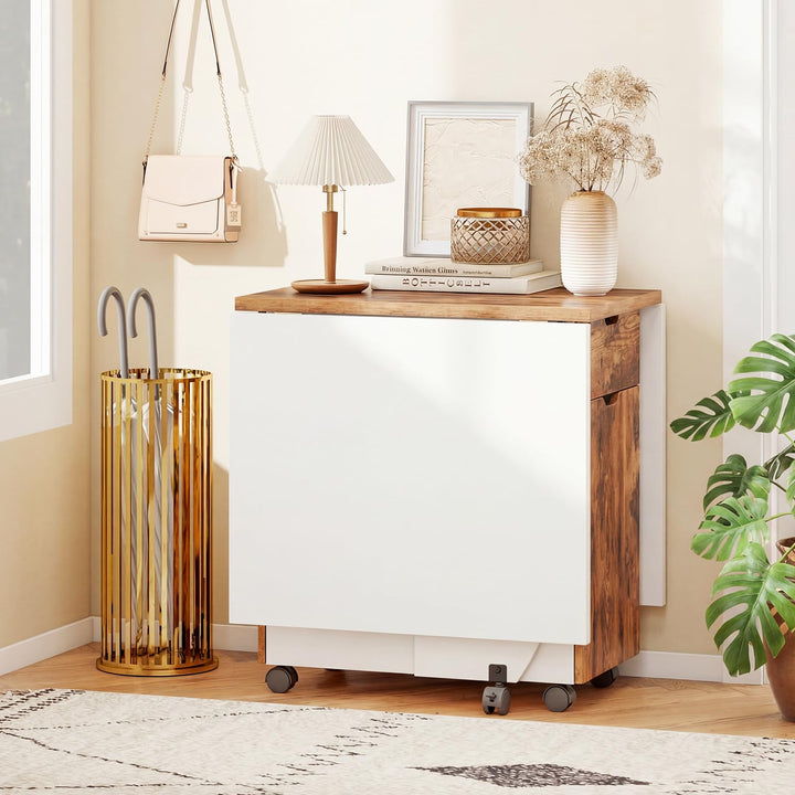 Giantex Folding Dining Table 3-in-1 Space-Saving Drop Leaf Kitchen Table with Lockable Wheels