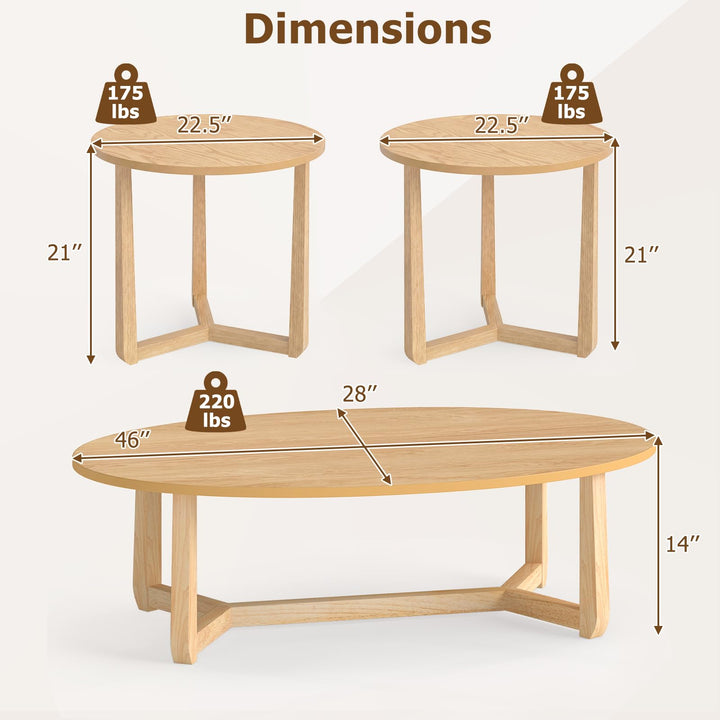 Giantex Oval Coffee Table and End Tables Set of 3