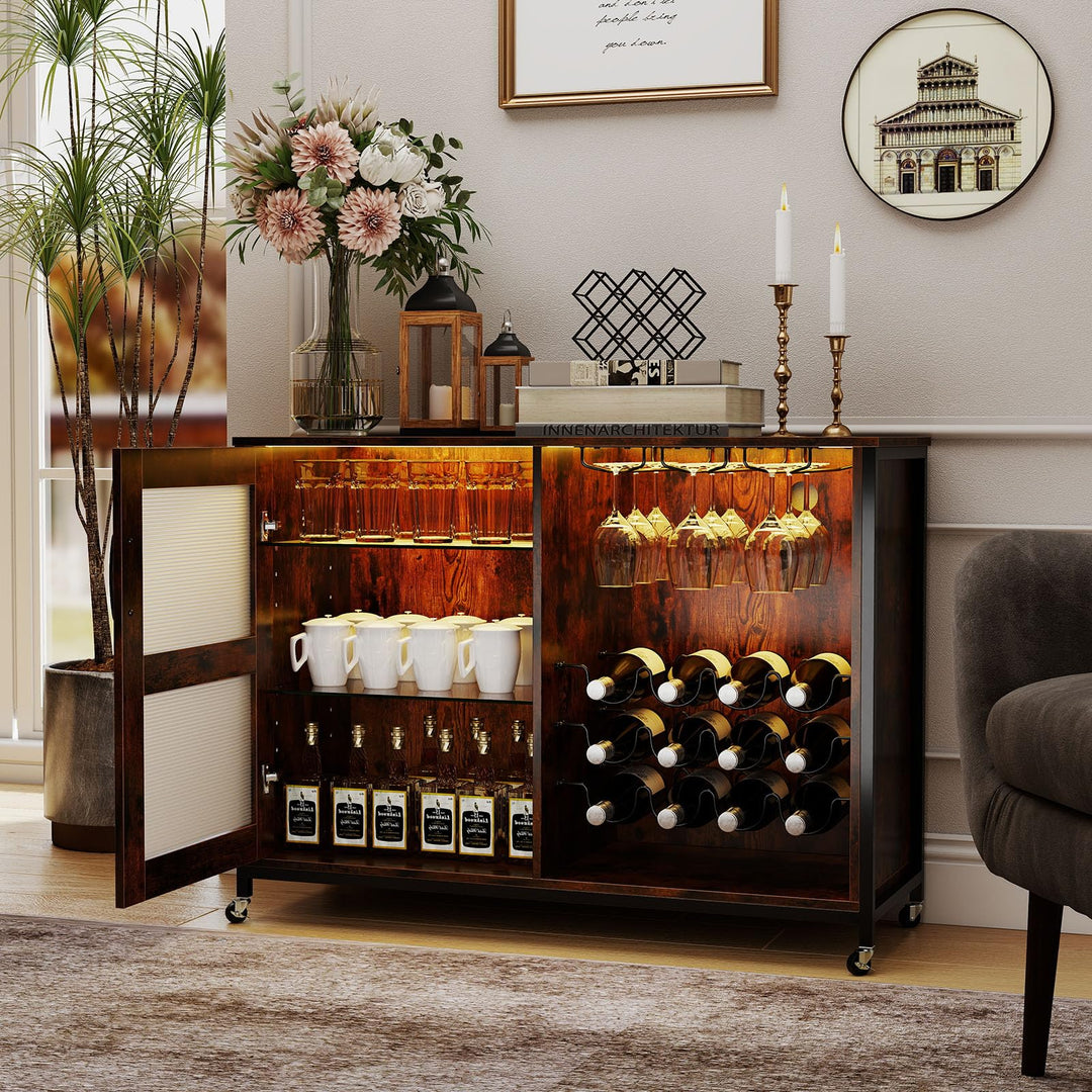 Giantex Wine Bar Cabinet with LED Light Kitchen Buffet Sideboard