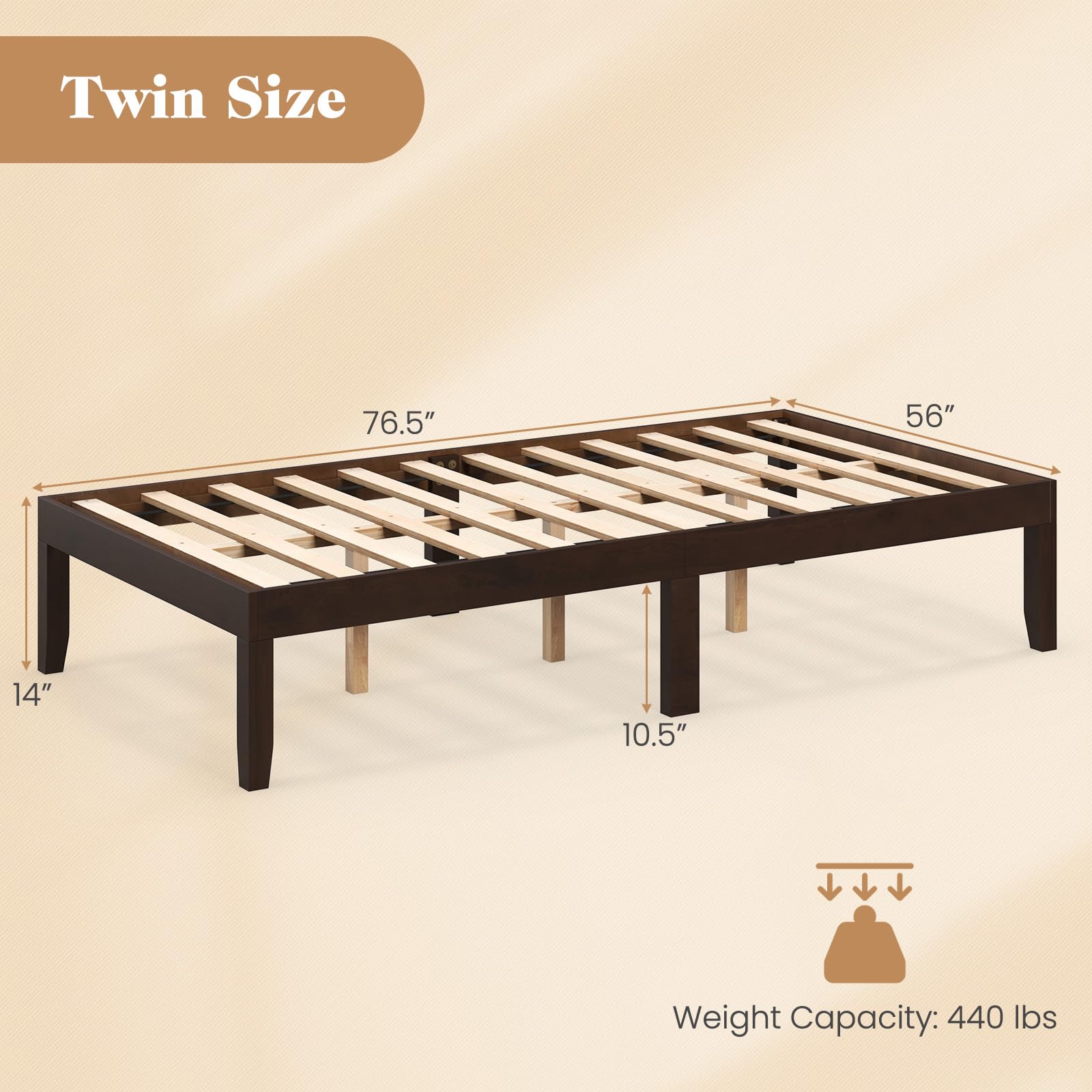 Giantex 14 Inch Twin Wood Platform Bed Frame, Minimalist Twin Bed Frame with Wooden Slats Support & Rubber Wood Legs