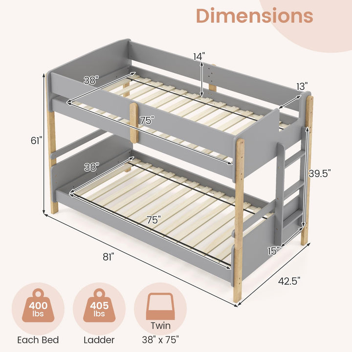 Giantex Twin Over Twin Bunk Bed with Ladder for Kids Teens Bedroom