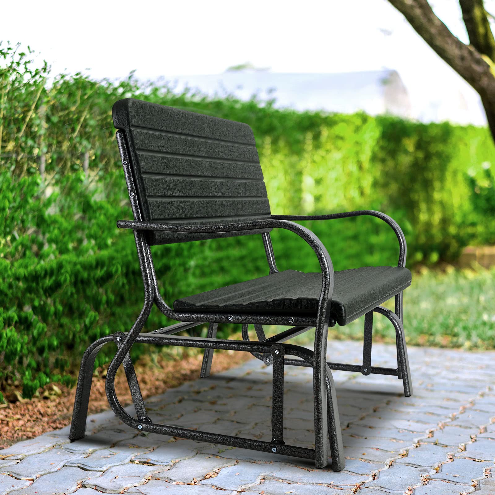 Swing Glider Chair Patio Steel Porch Chair Loveseat Bench for 2 Person