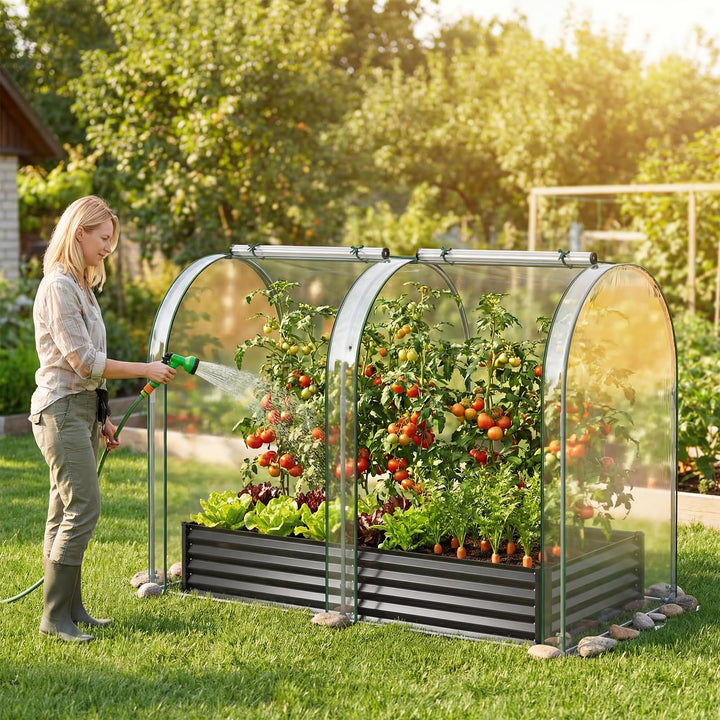 Giantex 6x3x1 FT Galvanized Raised Garden Bed with Greenhouse Cover