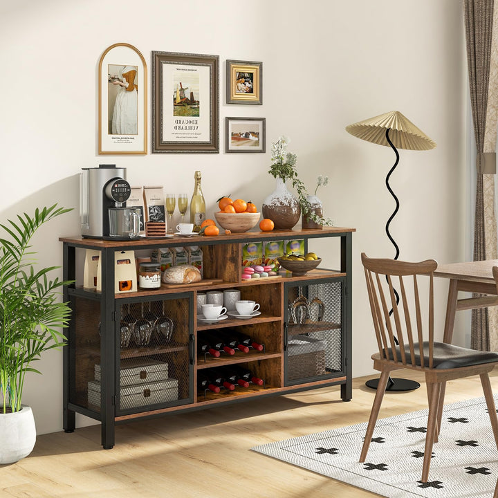 Giantex Coffee Bar Cabinet for Liquor and Glasses, 55” Buffet Sideboard with 8-Bottle Wine Racks, 6 Rows of Wine Glass Holders