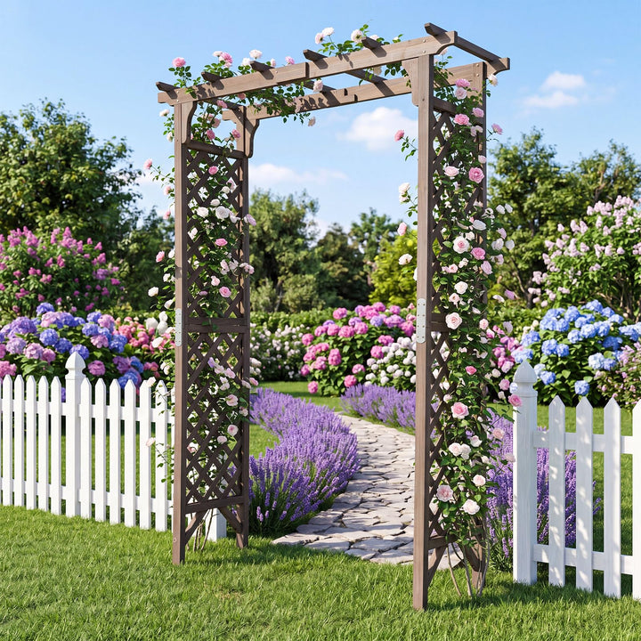 Giantex 85" Wood Garden Arch Trellis with Flat Top for Climbing Plants