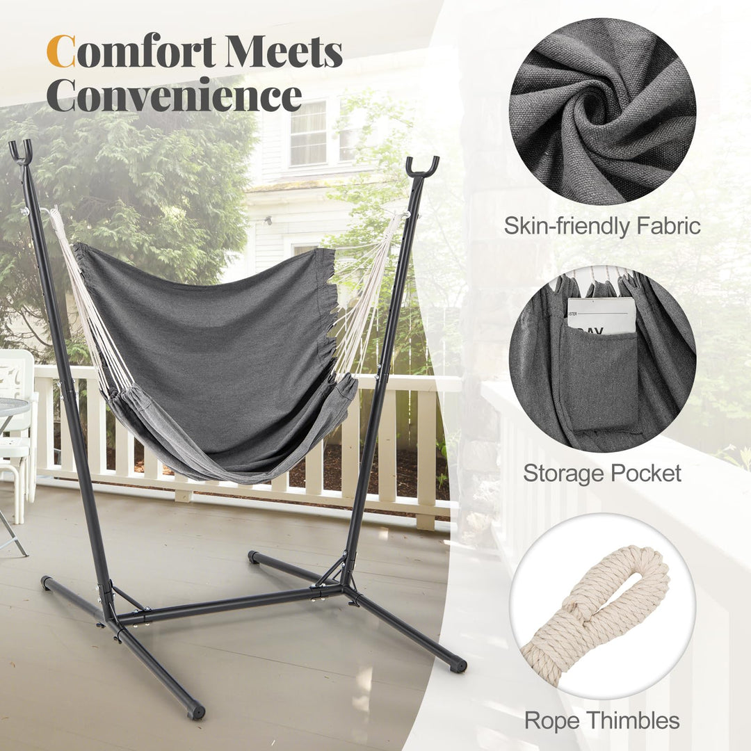 Giantex Hammock Chair with H-Shaped Stand - Heavy Duty Swing Chair with 6-Position Adjustable Height and Side Pocket