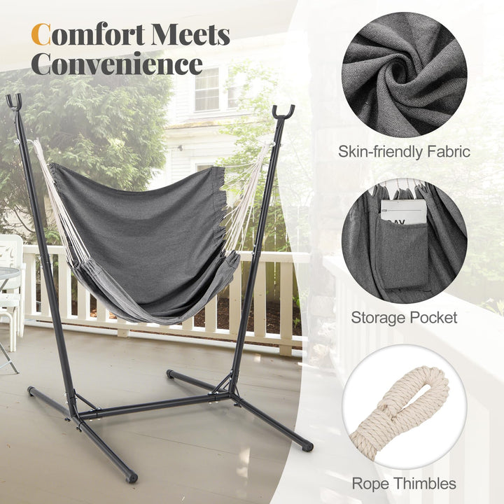 Giantex Hammock Chair with H-Shaped Stand - Heavy Duty Swing Chair with 6-Position Adjustable Height and Side Pocket