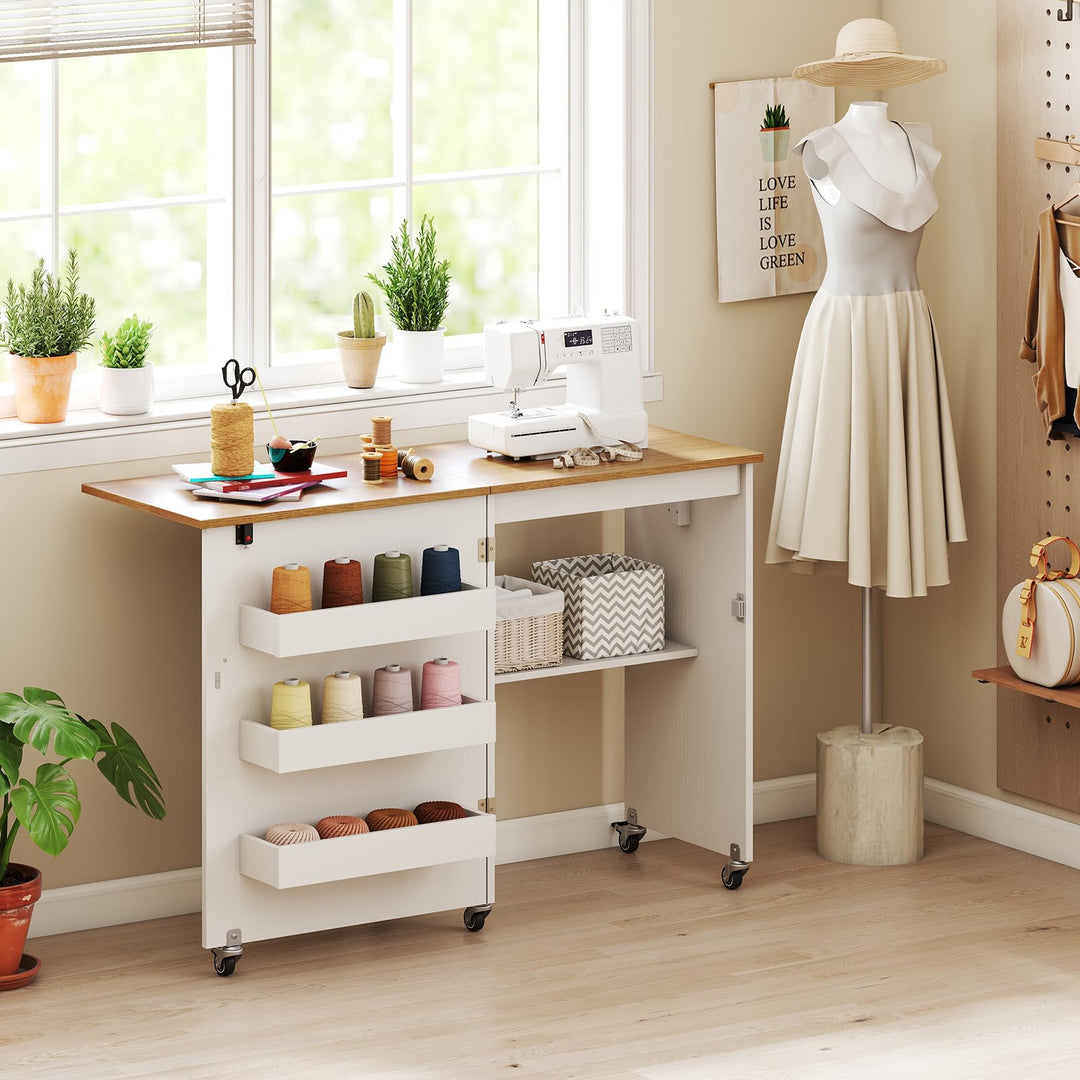 Giantex Folding Sewing Table with Charging Station
