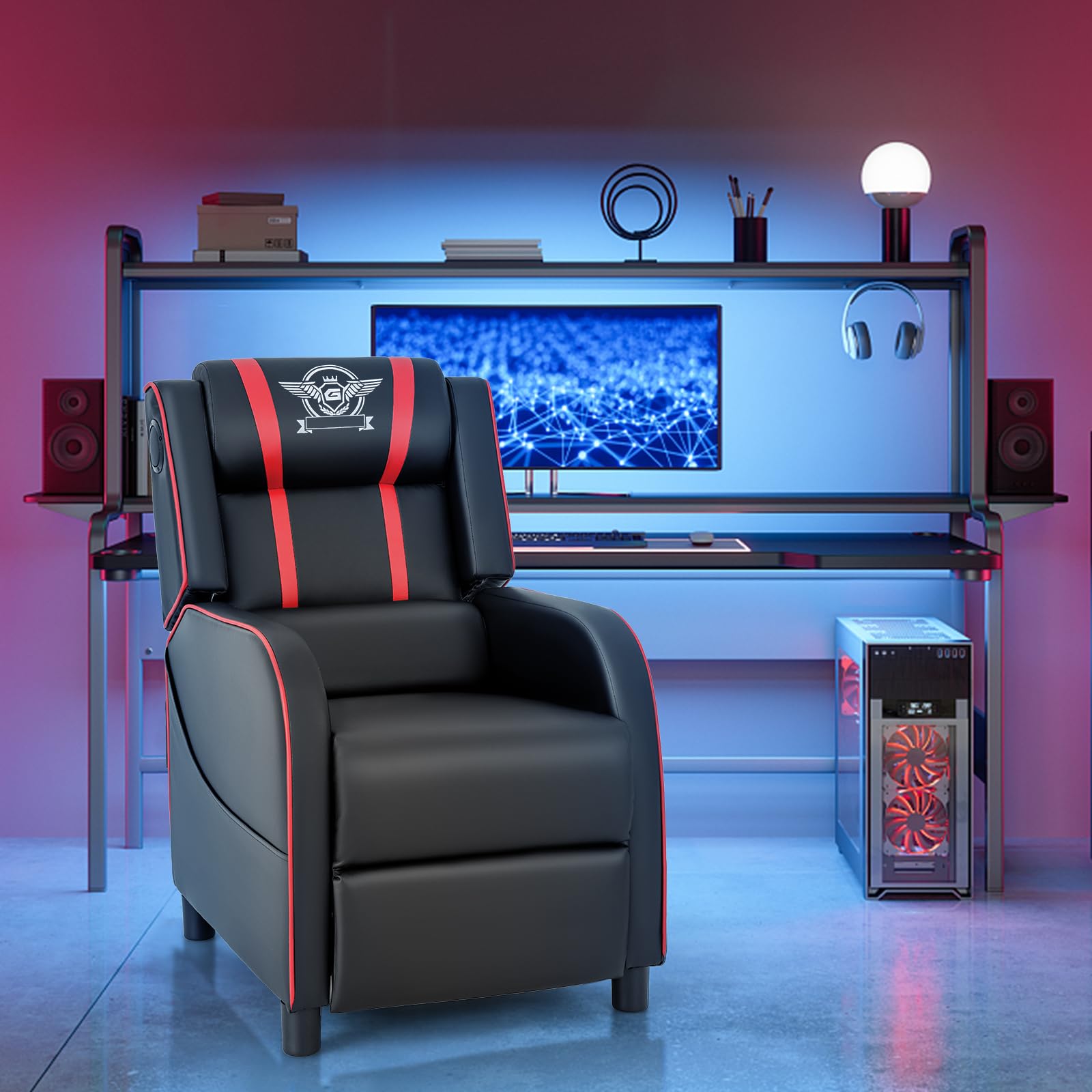 Giantex Gaming Massage Recliner Chair - Racing Style Gaming Sofa Chair with Reclining Backrest, Massage Lumbar Pillow