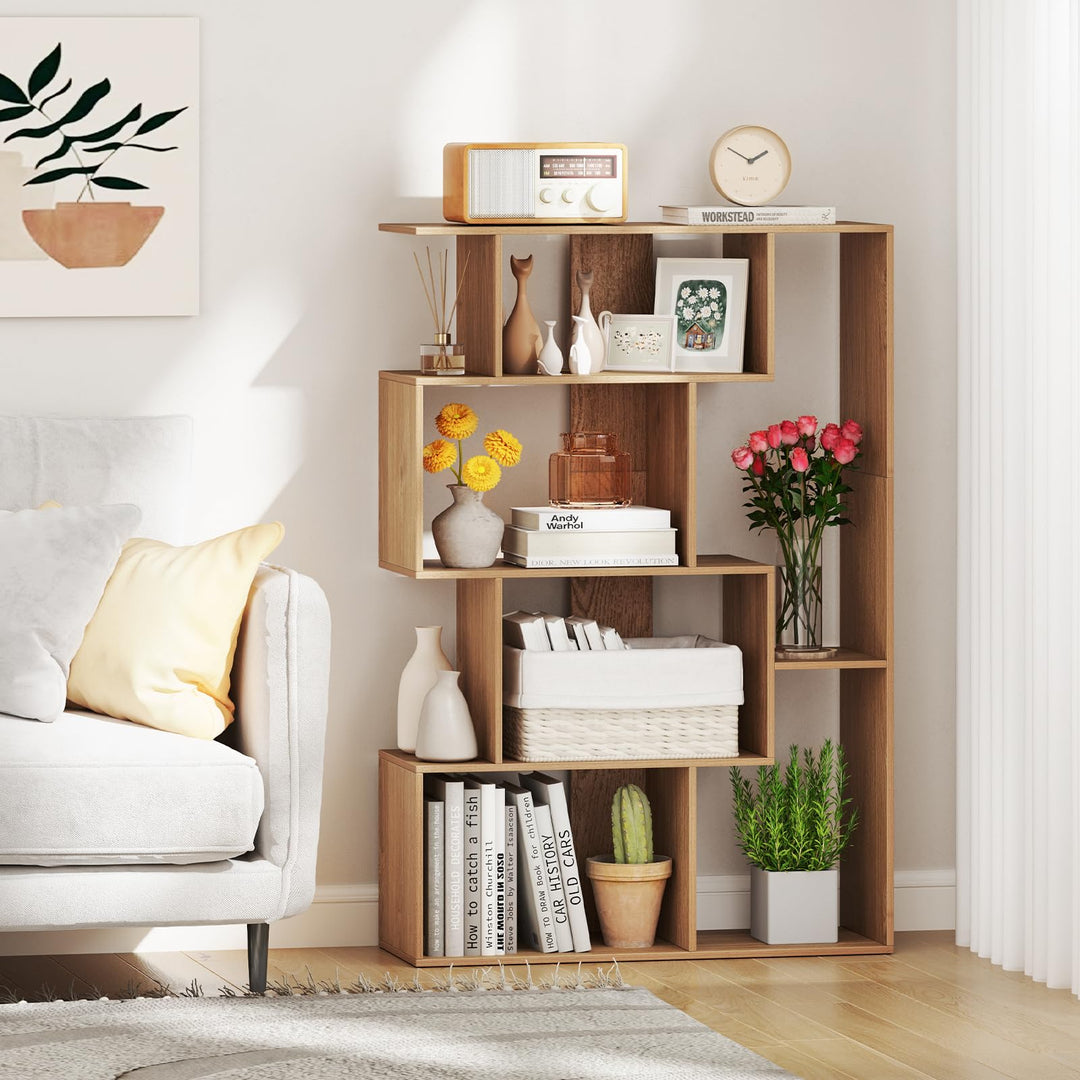 Giantex 6-Cube S-Shaped Bookshelf, 47" Open-Back Geometric Bookcase w/Anti-tip Kits