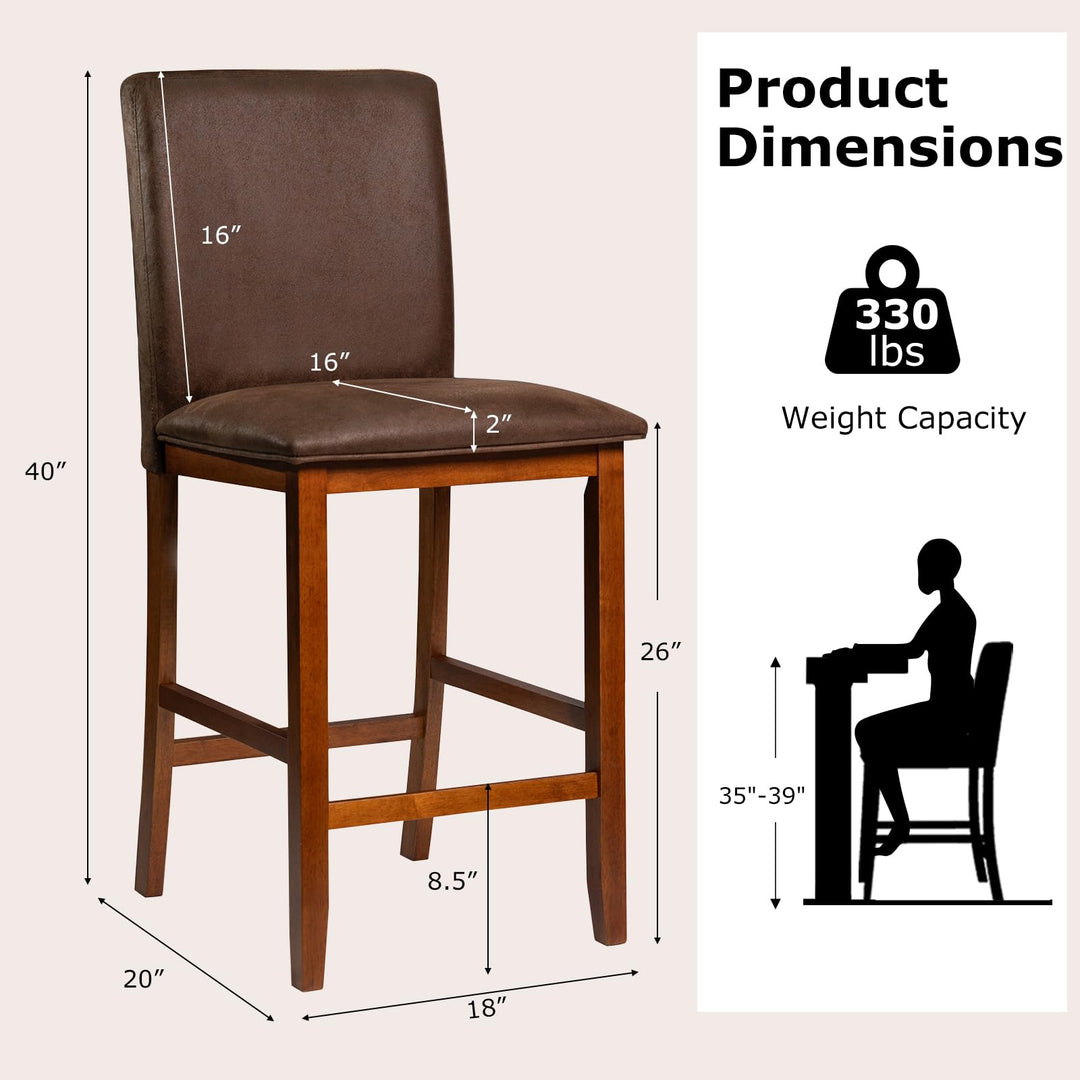 Giantex 26" Bar Stools Set of 2/4 Upholstered Counter Height Bar Chairs with Solid Rubber Wood Legs