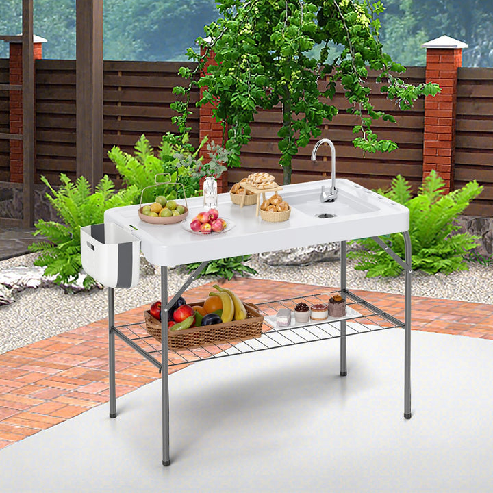 Giantex Folding Fish Cleaning Table, Fillet Cutting Station w/Sink, Faucet, Spray Nozzle, Drain Hose